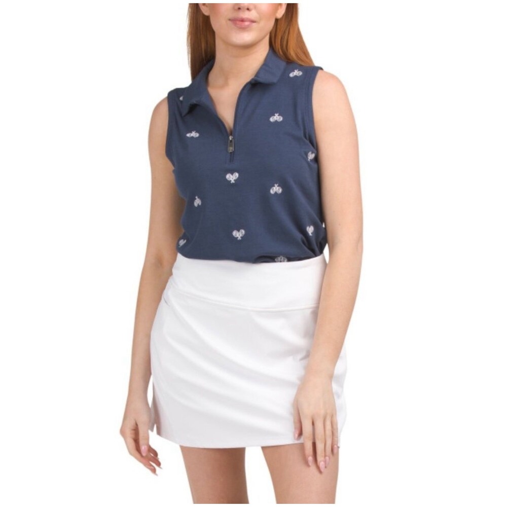 Sigrid Olsen Golf & Tennis Navy Tank With Rackets Size Medium‎ NWT